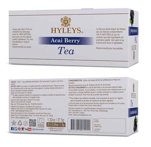 Hyleys Acai Berry Senna Green Tea - Natural Gentle Laxative for Constipation Relief - 25 Tea Bags