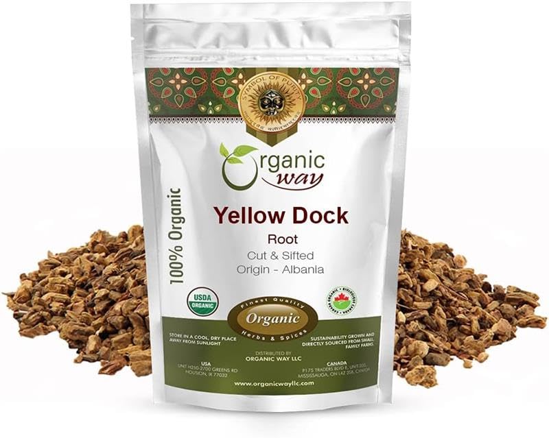 Organic Way Yellow Dock Root Cut & Sifted (Rumex Crispus) | Herbal Tea- European Wild-Harvest | Organic & Kosher Certified | Vegan, Non Gmo & Gluten Free | Usda Certified | Origin - Albania (4 Oz)