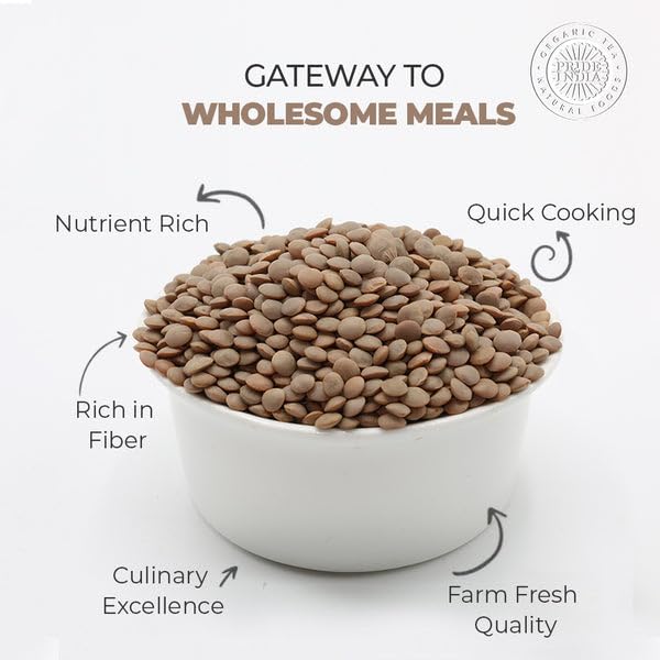 Pride Of India - Pack Of 6 - Indian Whole Brown Crimson Masur Lentils - Protein & Fiber Rich Masoor Whole, 1.5 Pound Jar