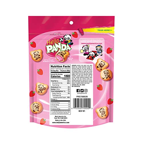 Meiji Hello Panda Cookies, Strawberry Crme Filled - 7 Oz, Pack of 6 - Bite Sized Cookies with Fun Panda Sports