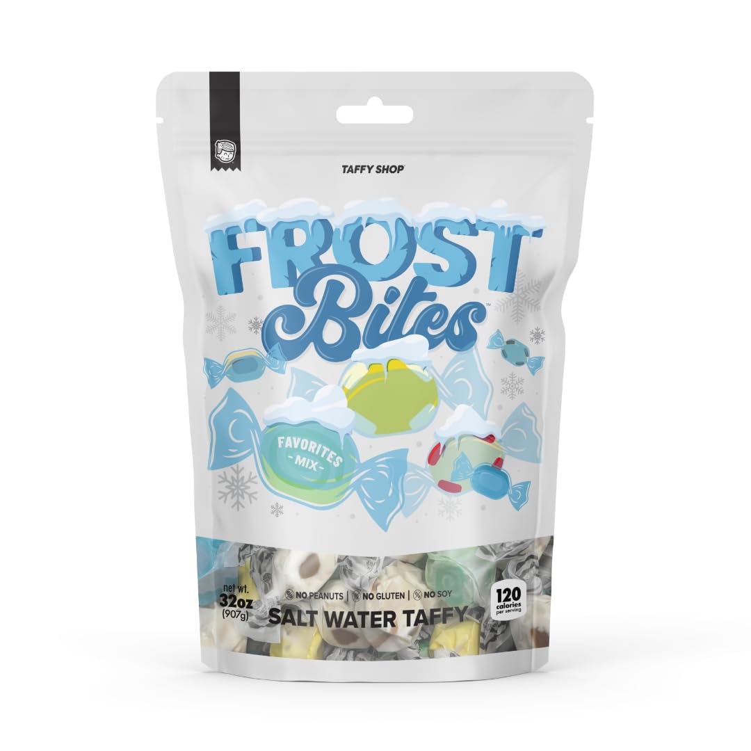 Taffy Shop Frost Bites Favorites, Salt Water Taffy – Gourmet Soft Chewy Candy, Bulk Sweet Snack, Fresh Gift & Gluten-Free, 140 Individually Wrapped Pieces (32Oz)