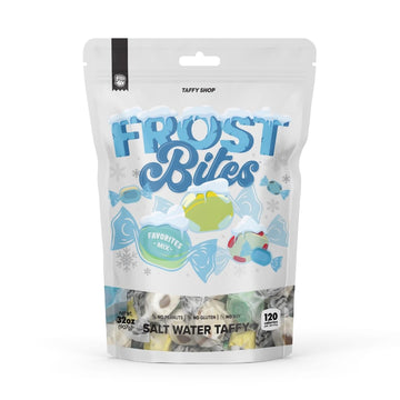 Taffy Shop Frost Bites Favorites, Salt Water Taffy – Gourmet Soft Chewy Candy, Bulk Sweet Snack, Fresh Gift & Gluten-Free, 140 Individually Wrapped Pieces (32Oz)