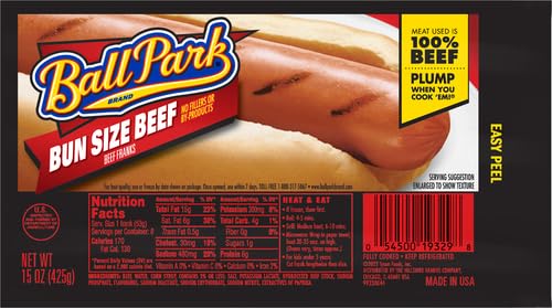 Ball Park Bun Length Beef Hot Dogs, 15 Oz, 8 Count
