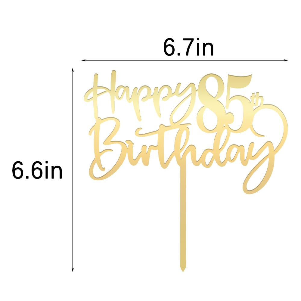 Bekaterea Happy 85Th Birthday Cake Topper,Mirrored Gold Acrylic Durable Topper,85Th Party Decorations,Hello Years Old, Birthday,