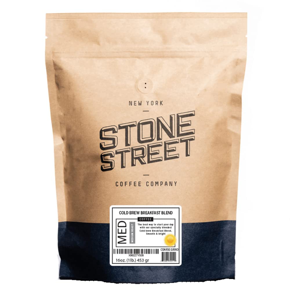 Stone Street Cold Brew Coffee - Low Acid, 100% Arabica, Breakfast Blend, Medium Roast, Coarse Ground, 16 Ounce
