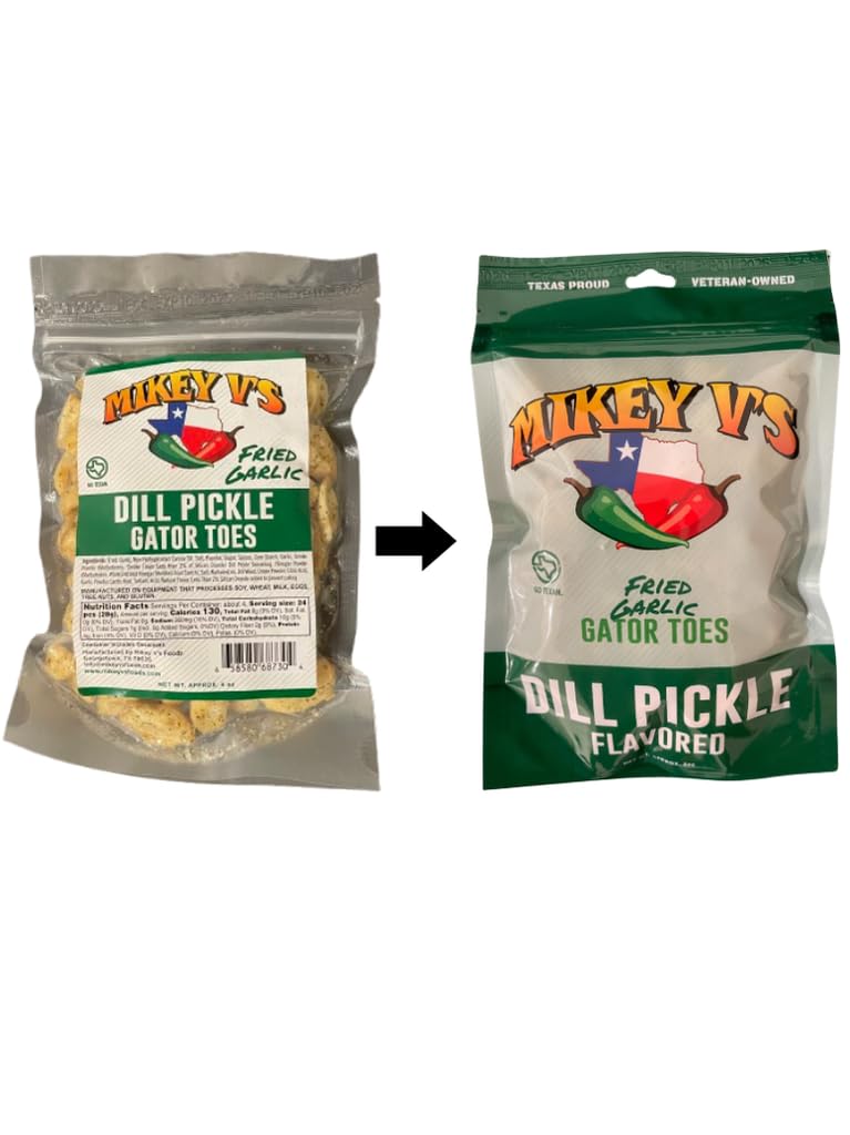 Mikey V'S Dill Pickle ''Gator Toes'', Deep Fried Garlic Snacks, 3.9Oz.