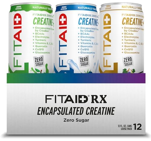 Fitaid Rx Zero Sugar  Encapsulated Creatine  Post-Workout Recovery Zero Sugar Drink  All-In-One Blend  Bcaas  Glucosamine  Turmeric  B-Complex  Electrolytes  Variety Pack  12 Fl Oz (Pack Of 12)