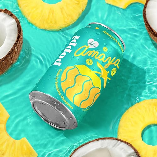 Poppi Sparkling Prebiotic Soda Beverage with Apple Cider Vinegar  Seltzer Water and Fruit Juice  Amayas Island Colada Limited Edition Flavor  12 oz  Pack of 12  Packaging May Vary