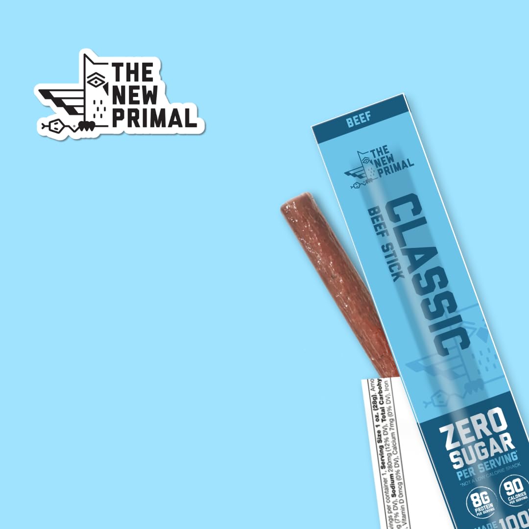 The New Primal Grass Fed Beef Sticks, Keto, Gluten Free, 8g Protein, 5 Count