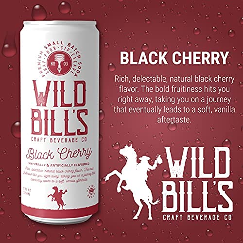 Wild Bills Black Cherry Soda - Classic Craft Soda, Caffeine Free, Gluten Free, Vegan, 12 Oz, 12 Pack