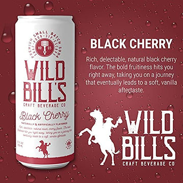 Wild Bills Black Cherry Soda - Classic Craft Soda, Caffeine Free, Gluten Free, Vegan, 12 Oz, 12 Pack