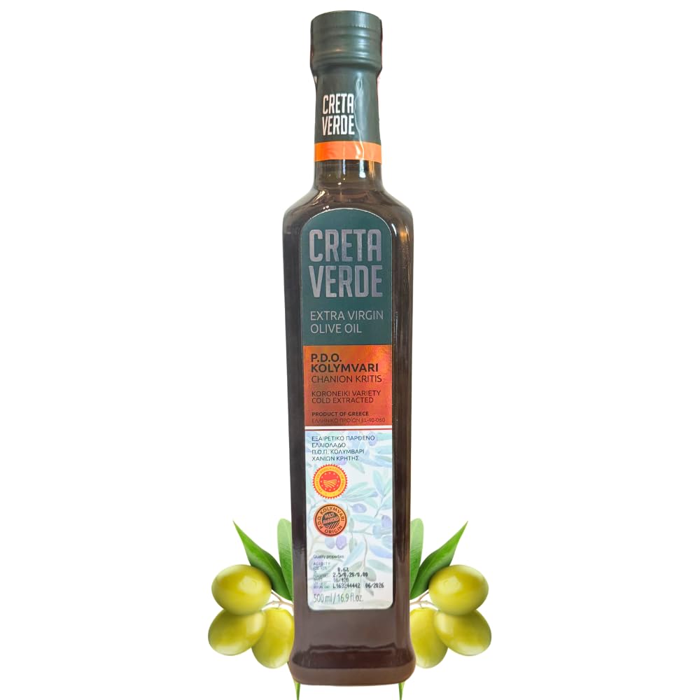 Cretan Taste Cold Pressed Greek Extra Virgin Olive Oil 500 ml | P.D.O. Kolymvari, Koroneiki Variety, Glass Bottle