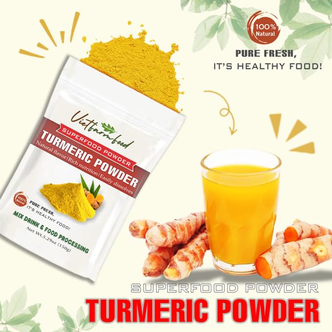 Turmeric Powder 5.29 Oz (150G) Vietfarmfood: Freeze-Dried Extracted From 100% Pure, Sugar-Free. Used To Mix Mixed Drinks Fresh F