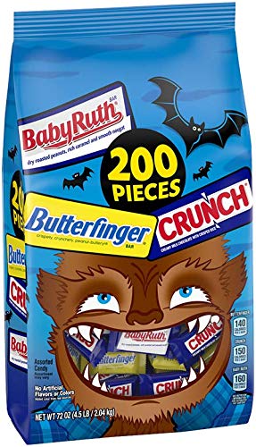 Butterfinger Bulk Halloween Candy Bag, Mini Butterfinger, Crunch & Baby Ruth, 72 Ounce, Individually Wrapped, 200 Count