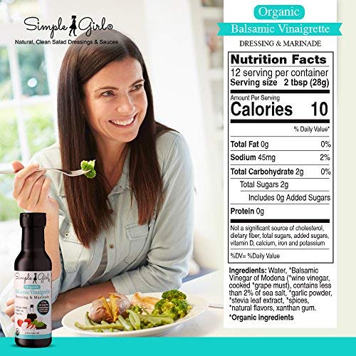 Simple Girl Organic Balsamic Vinaigrette, Low Sugar, Gluten Free, Vegan, 12 oz, 2 Pack