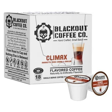 Blackout Coffee Climax Amaretto, Irish Cream & Kahlua Flavored Coffee Pods, Fresh Roasted In The Usa, K Cup Compatible, 18 Count