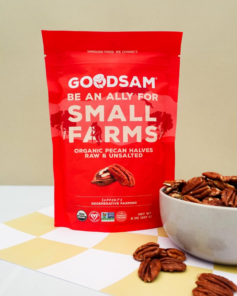 Goodsam Organic Raw Pecan Halves 2 Pack, 8 Oz Each, Gluten-Free, Sourced From Mexico, Regenerative Farming, Ideal For Vegan And