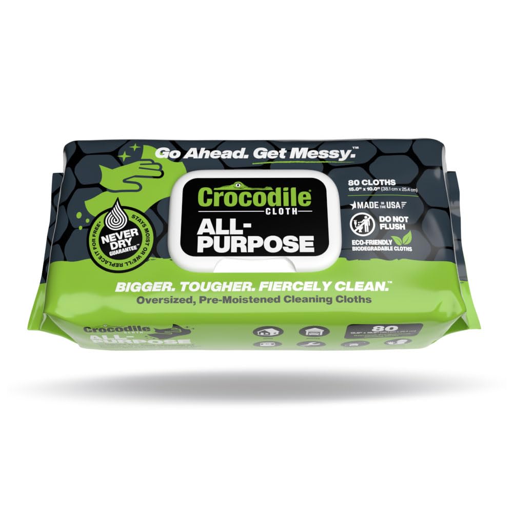 Crocodile Cloth Multi-Purpose Household Cleaning Wipes - The Stronger Easier Way To Clean Grease, Dirt, Dust, Grime, & Glue From