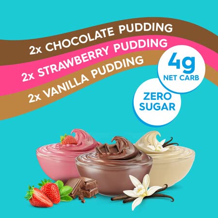 Simply Desserts Vanilla, Strawberry & Chocolate Instant Pudding, Sugar-Free, Variety 12-Pack - Healthy Dessert, Keto Snacks, Veg