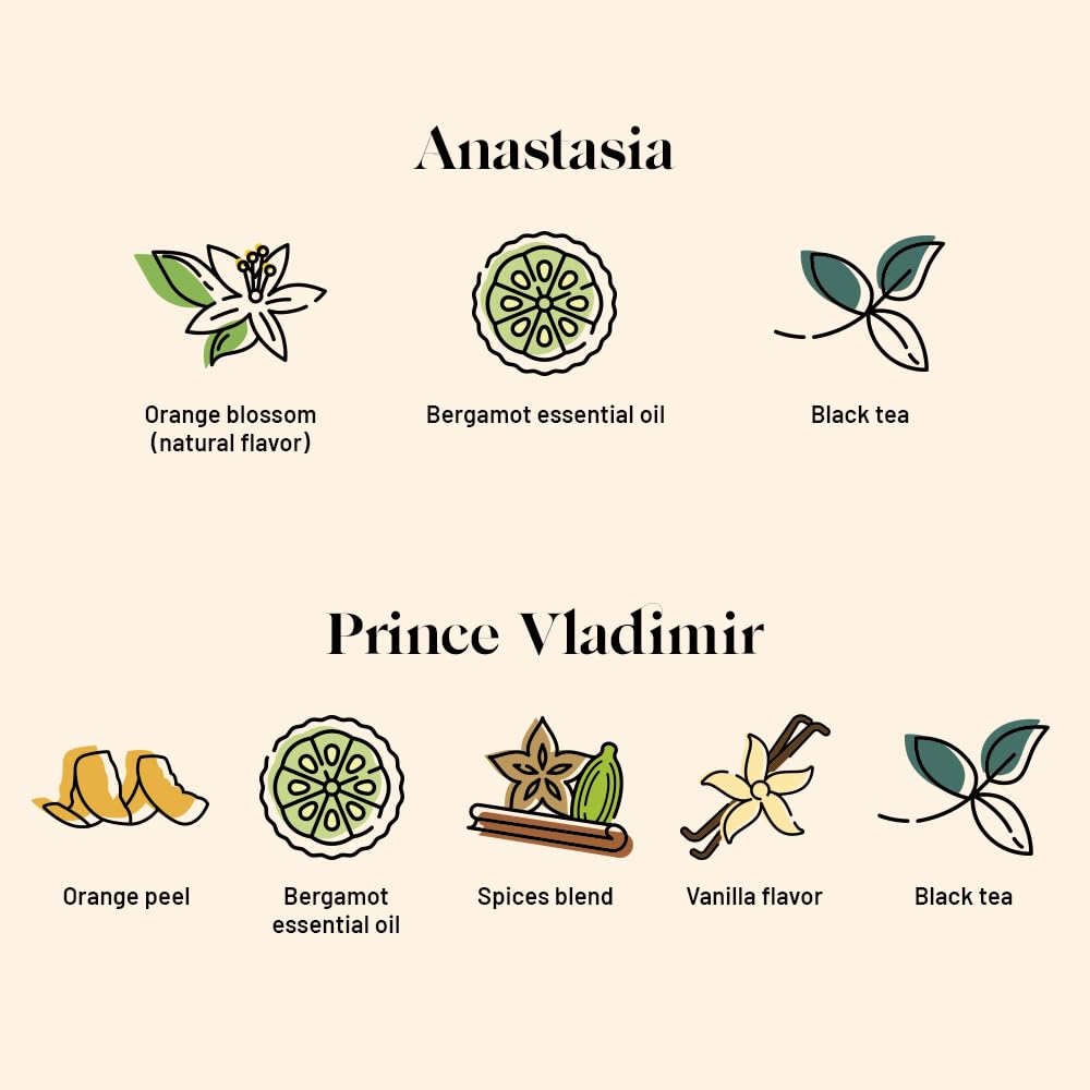 Kusmi Tea - Pack Of 2 Boxes Of Tea Bags - Anastasia + Prince Vladimir - Organic Flavored Black Tea - Iconic Earl Grey With Berga