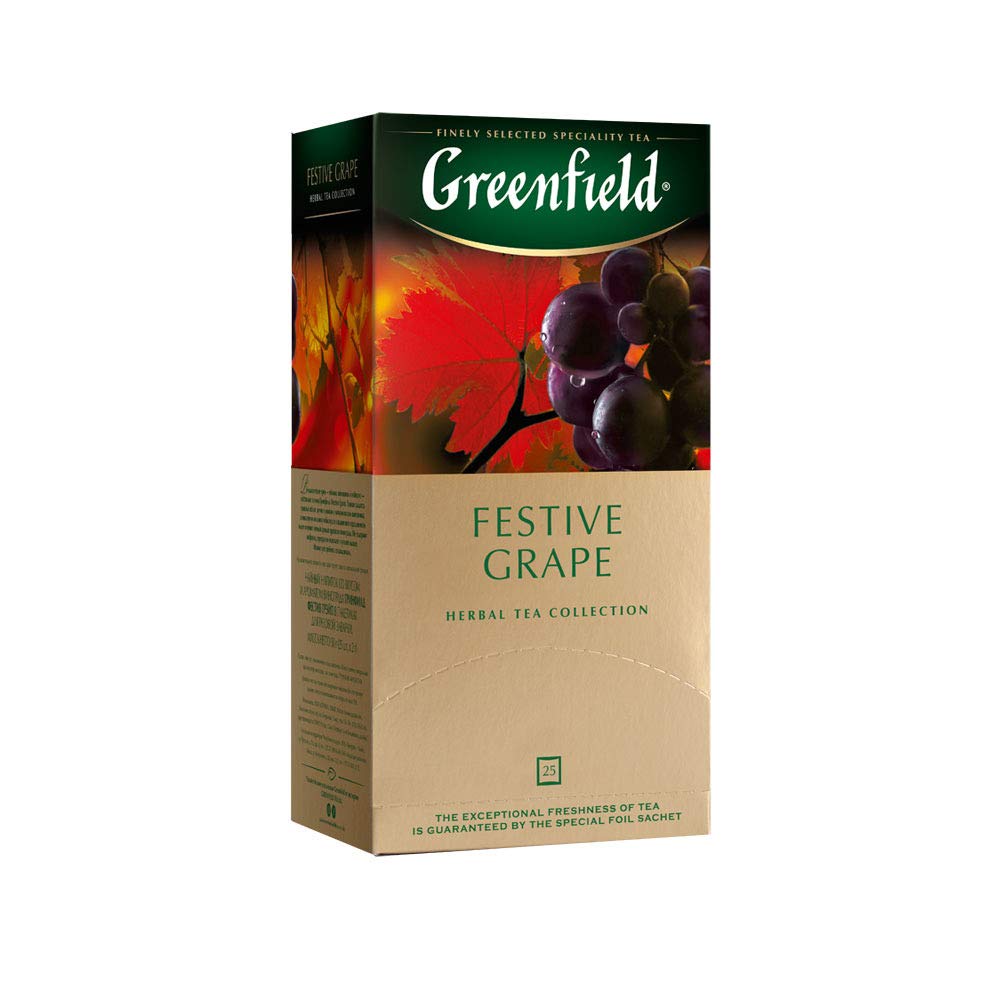 Greenfield Festive Grape Herbal Tea Fruit & Herbal Collection 25 Teabags The Execptional Freshness Of Tea Is Guranteed By The Sp