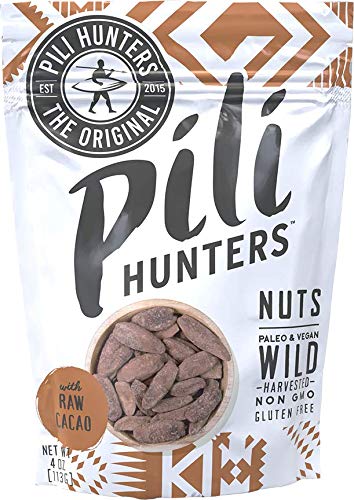 Pili Hunters Wild Sprouted Pili Nuts, Raw Cacao Vegan Snack, 4 oz, Gluten Free, Low Carb Energy