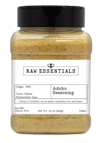 Raw Essentials Adobo Seasoning - Bold Latin & Filipino Flavor for Meats, Vegetables, Rice & Beans - Large 15 Ounce Bottle