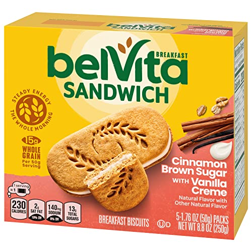 belVita Breakfast Bar Biscuit Sandwiches, Cinnamon Brown Sugar with Vanilla Creme, 30 Total Packs, 6 Boxes (2 Biscuits Per Pack)