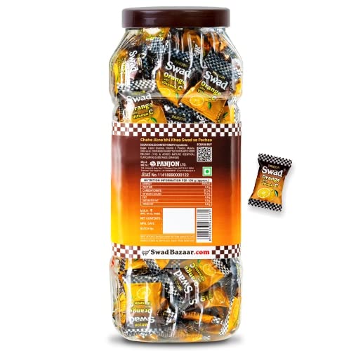 Swad Orange Candy Enriched With Vitamin C | Flavored Sugar Easter Candy | Orange Bite | 150 Toffee Jar