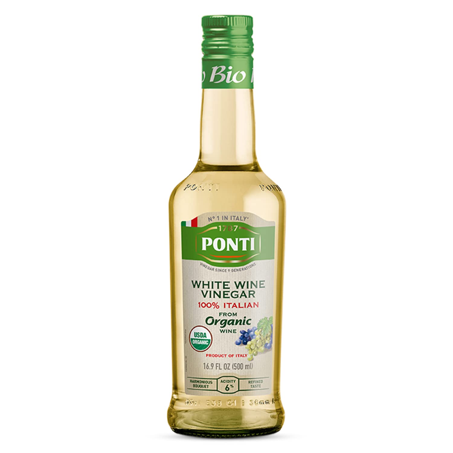 Ponti 100% Italian White Vinegar For Cooking - Organic White Beverage-Inspired Vinegar With Balanced Acidity - Ideal For Salads  Vegetables & Marinades - Usda Certified  16.9 Fl Oz