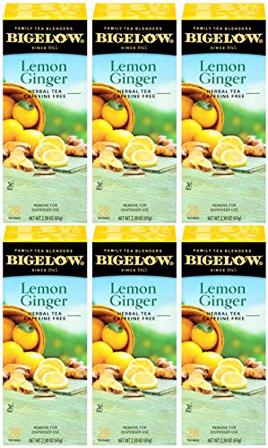 Bigelow Lemon Ginger Herbal Tea Bags 28-Count Boxes (Pack Of 6) Lemon Ginger Tea Bags Herbal Tea All Natural Gluten Free