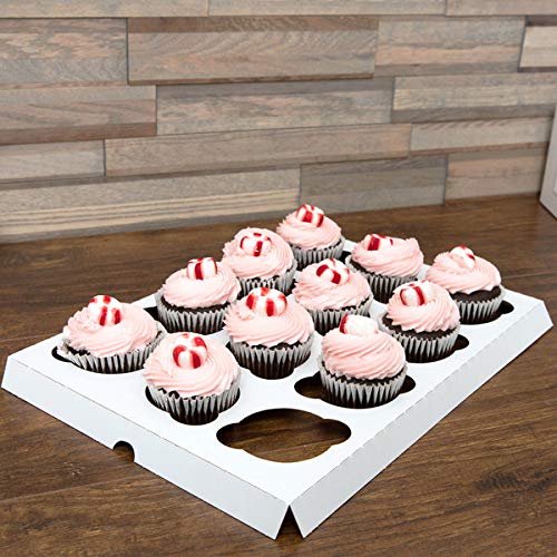 12 Pcs Window Cupcake Boxes [Made In Usa] White Bakery Cupcake Boxes With Inserts- 14'' X 10'' X 4'' Fits 12 Standard Size Cupca