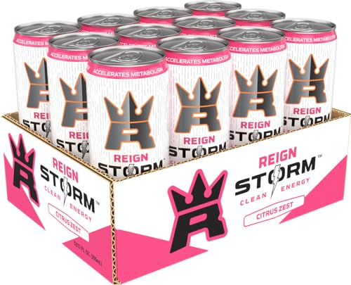 REIGN Storm Fitness Energy Drink, Citrus Zest Flavor, 12 Fl Oz, Pack of 12