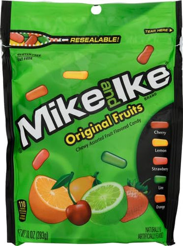 Mike & Ike Assorted Fruit Original Chew Candies, 10 Oz