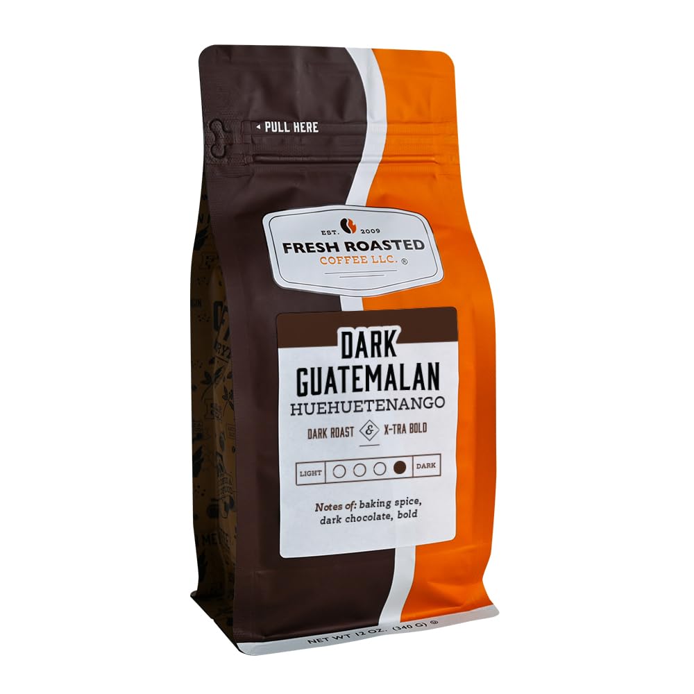 Fresh Roasted Coffee, Dark Guatemalan Huehuetenango, 12 Oz, Dark Roast, Kosher, Ground