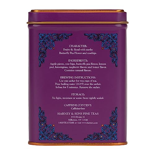 Harney & Sons Indigo Punch Butterfly Pea Flower Tea, 20 Sachets, Fruity Flavors, Model HRN35649