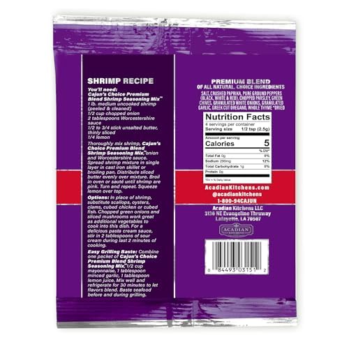 Cajun's Choice Louisiana Foods Cajun Shrimp Seasoning Mix, 0.3 oz, Pack of 6 - Bold Flavor for Cooking and Grilling