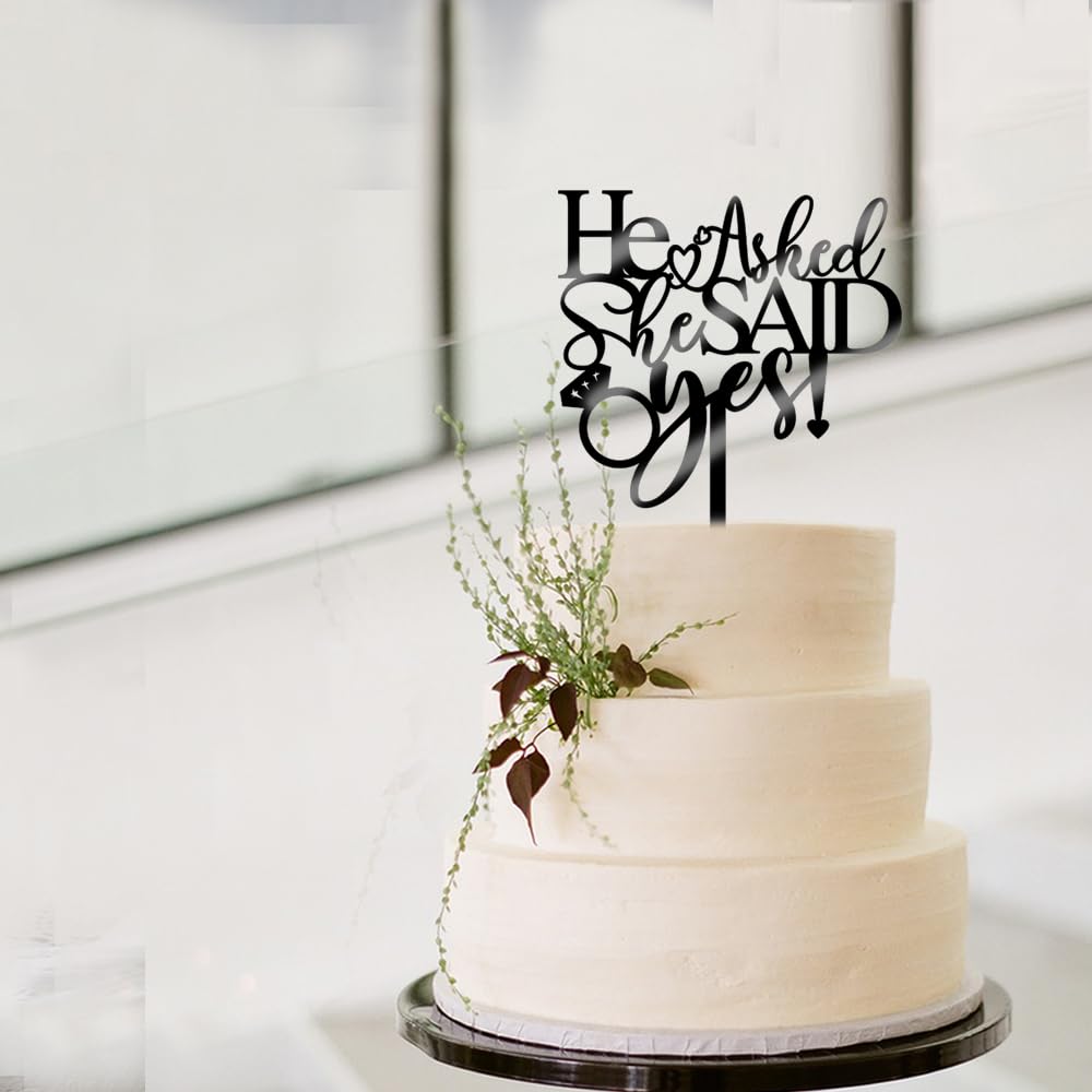 Qertesl He Asked She Said Yes Cake Topper-Acrylic Diamond Ring Cake For Wedding Enaggement Theme Party Cake Decorations,Bridal S