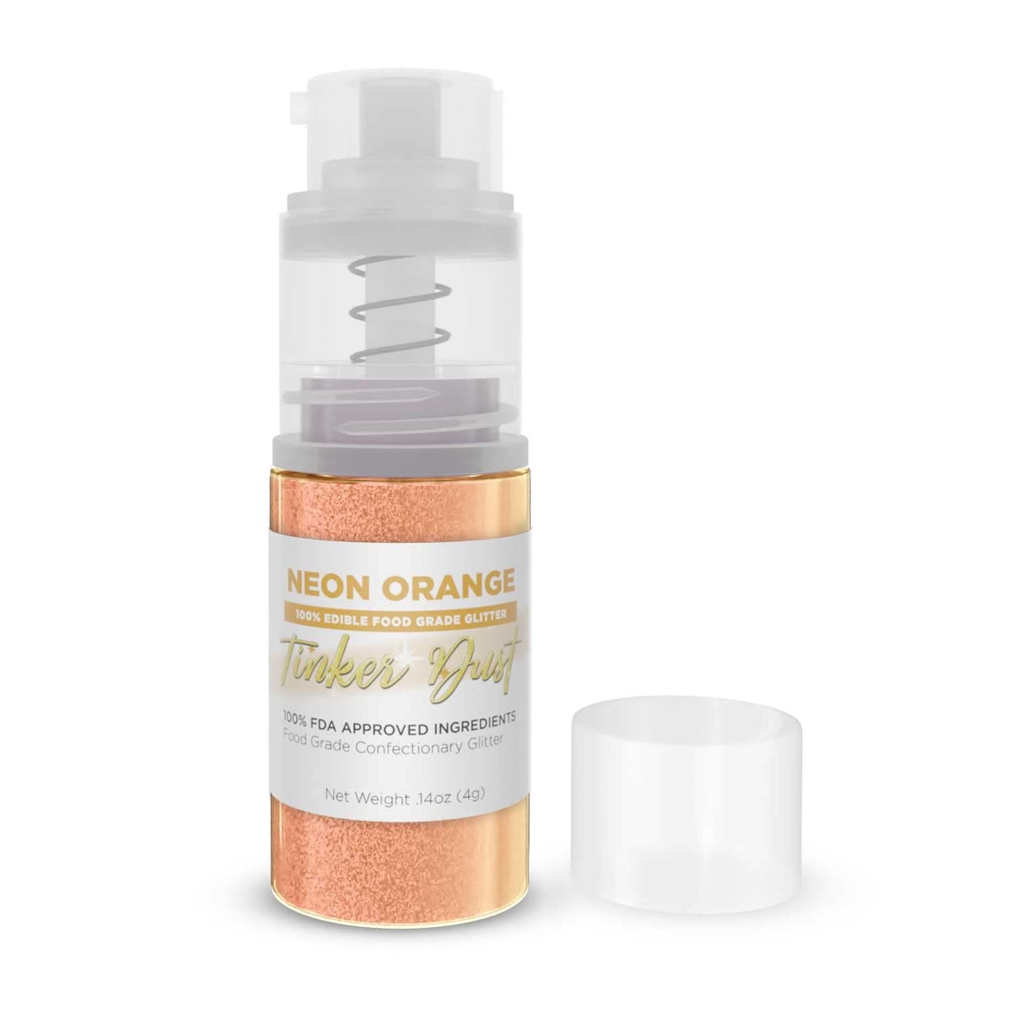 Tinker Dust - Neon Orange (4G 1X Mini Pump) Edible Glitter For Desserts, Beverages, Cupcakes, Cake Pops And Cookies By Bakell