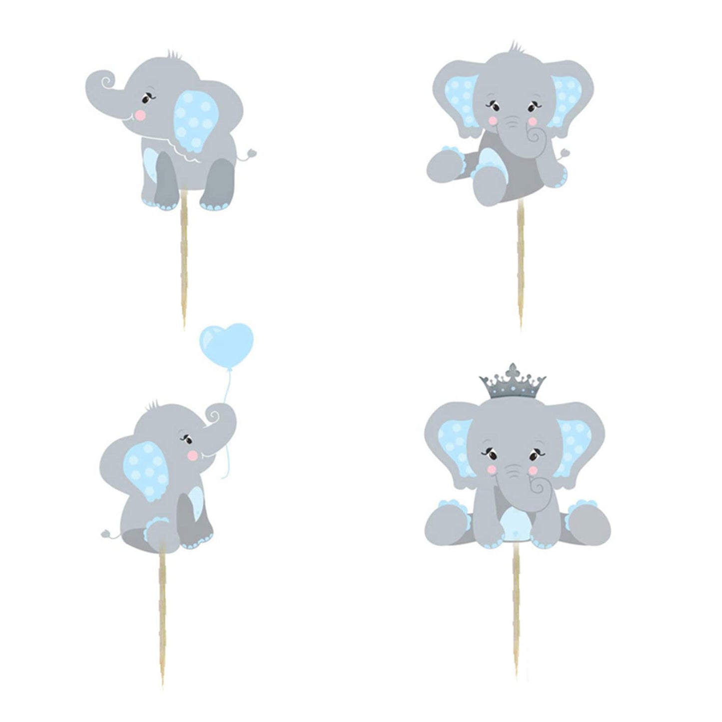 Finduat 48 Pieces Blue Elephant Cupcake Toppers For Boy Baby Shower Decorations Supplies, Baby Boy Birthday Party Supplies(Doubl