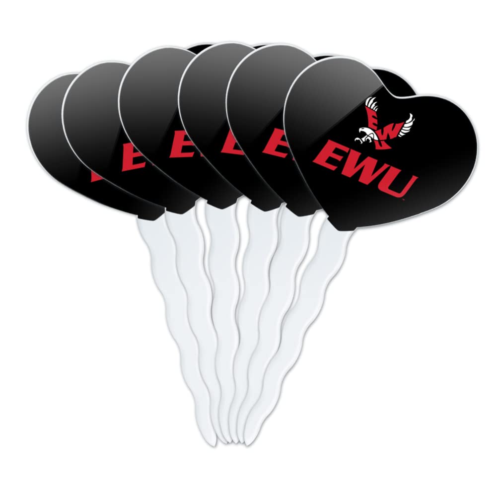 GRAPHICS & MORE Cupcake Picks Set of 6, Acrylic, Heart Decoration, One Size, Eastern Washington University