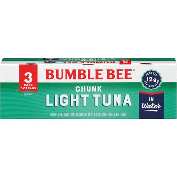 Bumble Bee Chunk Light Tuna In Water, 3 oz Cans (Pack of 3) - Wild Caught Skipjack Tuna - 12g Protein Per Serving - MSC Certifie