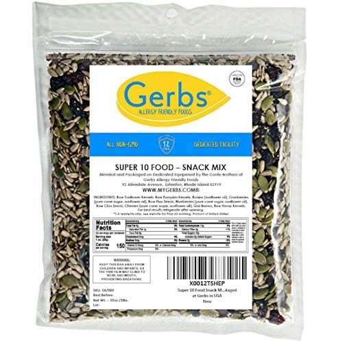 Gerbs Superfood Snack Mix 2 Lbs. | Top 14 Food Allergy Free | Bulk Bag | Made Usa | Raw Pumpkin Sunflower Chia Hemp Brown Flax S