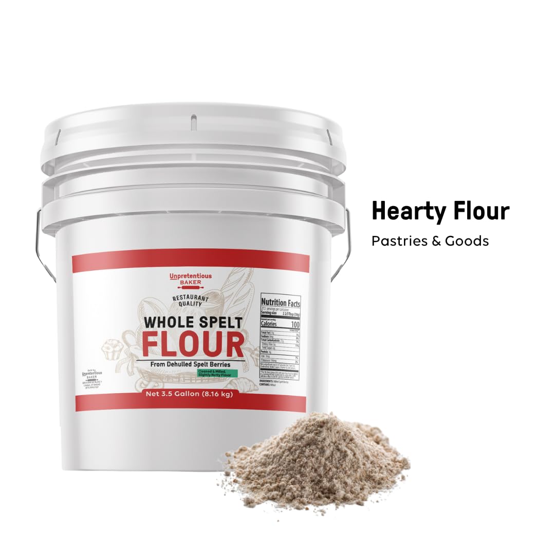 Unpretentious Whole Spelt Flour, 3.5 Gallon Bucket, Light & Airy Flour, From Dehulled Spelt Berries