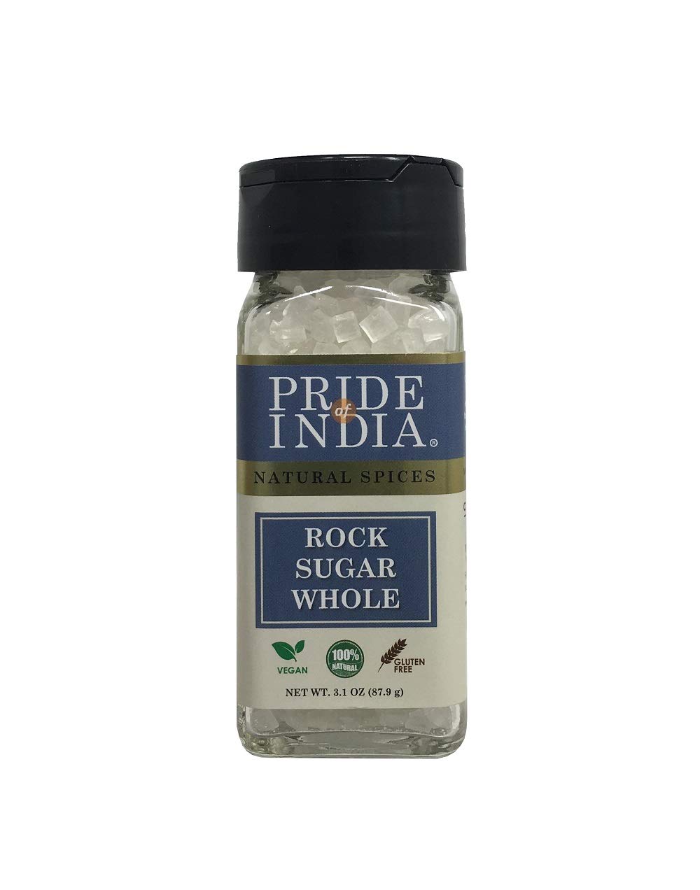 Pride Of India - Natural Crystal Rock Sugar Whole- 3.1 Oz (88 Gm) Dual Sifter Jar, Authentic Indian Sugar Crystals, Used To Swee