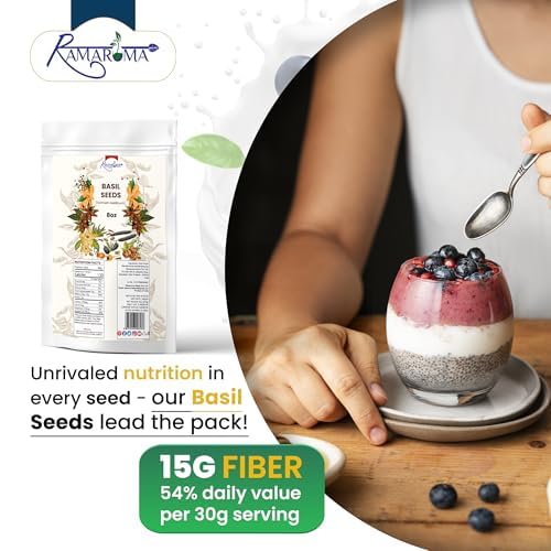 Ramaroma Basil Seeds (Tukmaria) USDA Organic, 8 oz, Plant-Based, Keto, Paleo, Vegan, High Fiber