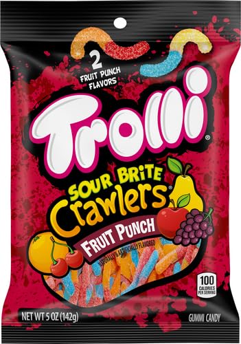 Trolli Sour Brite Crawlers, Candy, Fruit Punch, Sweet And Sour, Gummy Worms, 5 Oz