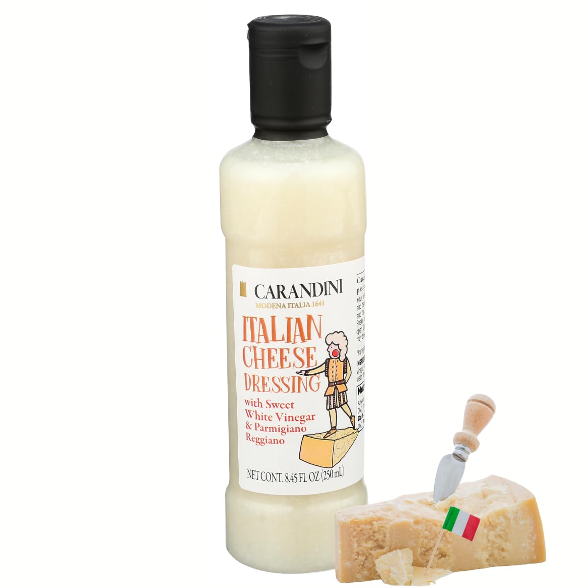 Carandini Italian Cheese Dressing with Sweet White Vinegar & Parmigiano Reggiano, Gluten Free, 8.45 Fl Oz