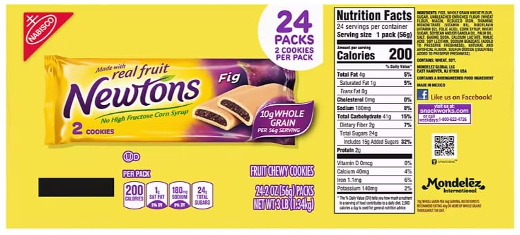 Newtons Full-Size Fig Fruit Chewy Cookies, 24 Count Individual Snack Packs Size