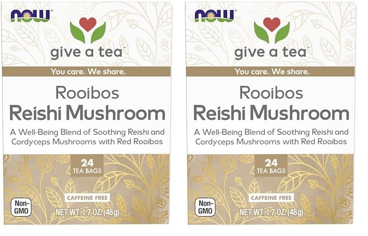 Now Foods Give A Tea Rooibos Reishi Mushroom, 24 Tea Bags (Pack Of 2)